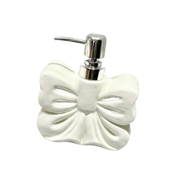 Kuntesetty Bow Hand Soap Dispenser Cute Ceramic Soap Bottle for Lotion Shampoo Bathroom White