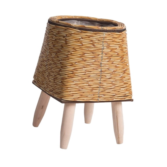 Kuntesetty Braided basket for plants with legs, basket, planter, floor, flowerpot, display, Square of Light Brown