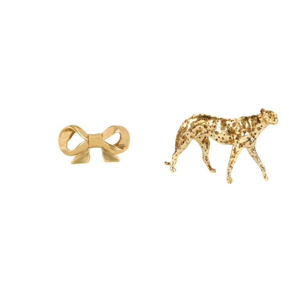 Kuntesetty Brass Bowknot Furniture Handle Gold Cheetah Figurine Animal Sculpture Kitchen Drawer Handle Cute Easy to Install Cupboard Dresser Pull Bow Cabinet Pull for Bathroom Decorative Table
