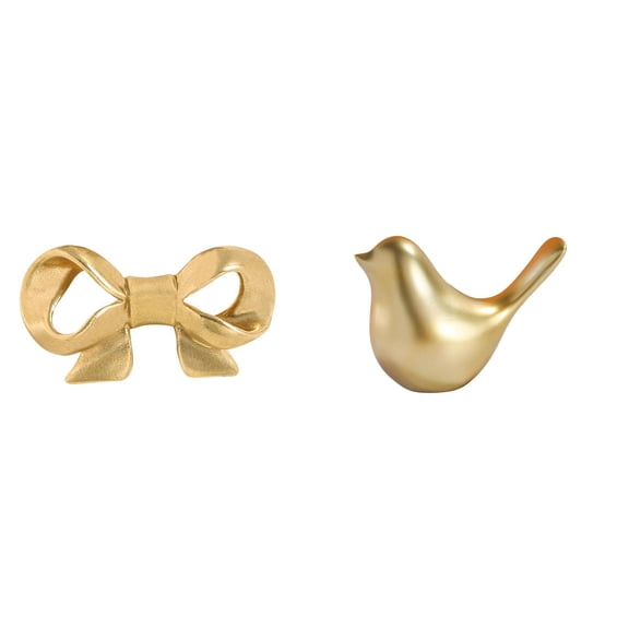 Kuntesetty Brass Bowknot Furniture Handle Golden Birds Figurine Kitchen Drawer Handle Animal Statue Cute Easy to Install Cupboard Dresser Pull Modern Home Decor Ornament Bow Cabinet Pull for