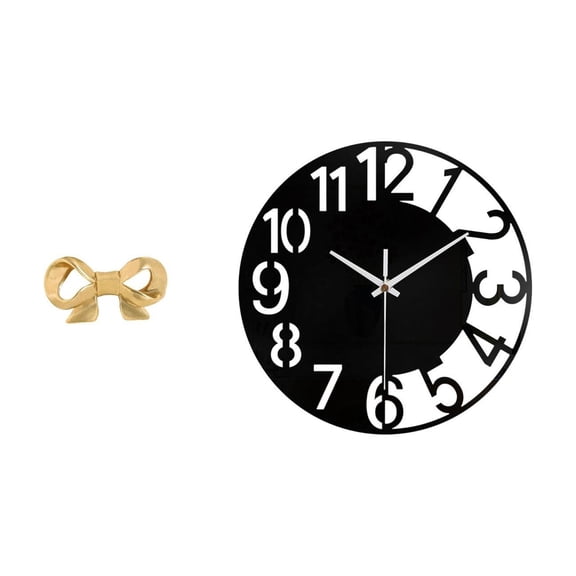 Kuntesetty Brass Bowknot Furniture Handle for Kitchen Drawer and Cupboard Dresser Pull with Acrylic Decorative Silent Wall Clock Easy to Read for Bathroom Hotel Office Home