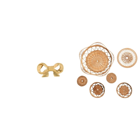 Kuntesetty Brass Bowknot Furniture Handle for Kitchen Drawer and Cupboard Dresser Pull with Bow Cabinet Pull Easy Installation Combined with Wall Hanging Decor and Unique Rattan Woven Wall Art