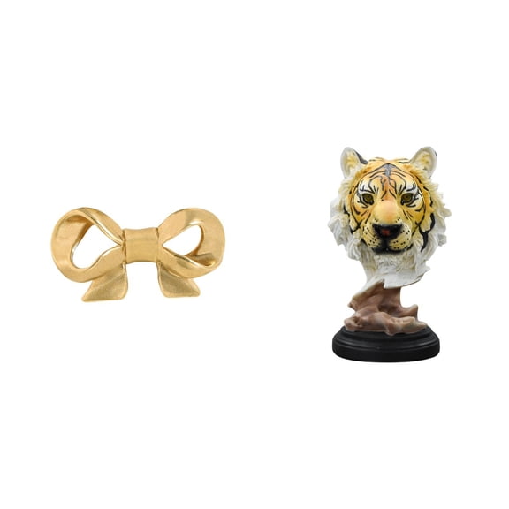 Kuntesetty Brass Bowknot Furniture Handle Kitchen Drawer Handle Cute Easy to Install Cupboard Dresser Pull Bow Cabinet Pull for Bathroom Tiger Head Sculpture Animal Figurine Crafts Desktop