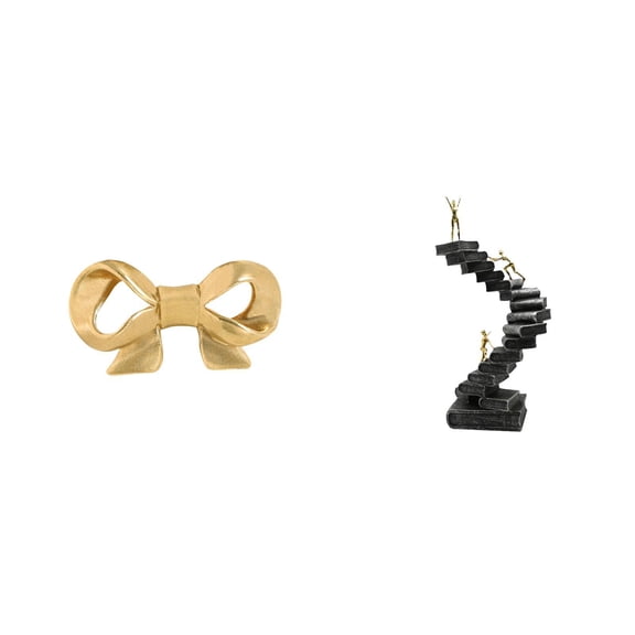 Kuntesetty Brass Bowknot Handle and Abstract Thinker Statue Resin Figure for Kitchen Drawer Cupboard Dresser Bookshelf Desktop Table Decorations