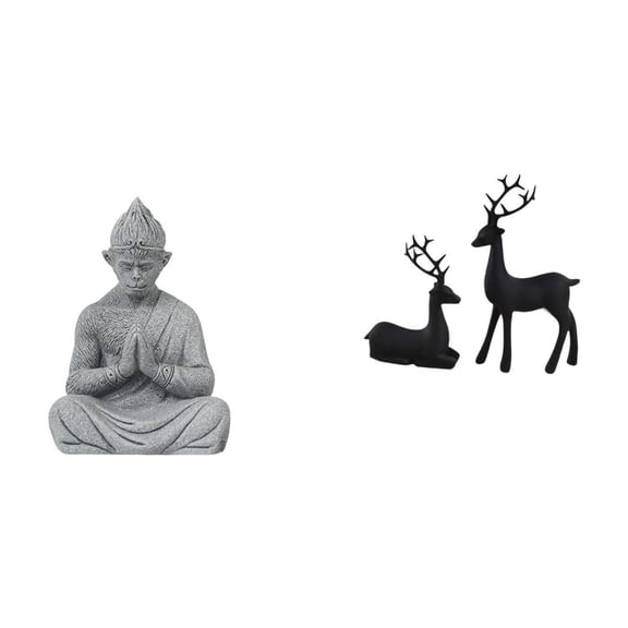 Kuntesetty Buddha Monkey Sculpture Miniature Figurine Sun Wukong Collectible for Hotel Patio Backyard Black Deer Resin Reindeer Tabletop Decoration Animal for Living Room Study Balcony