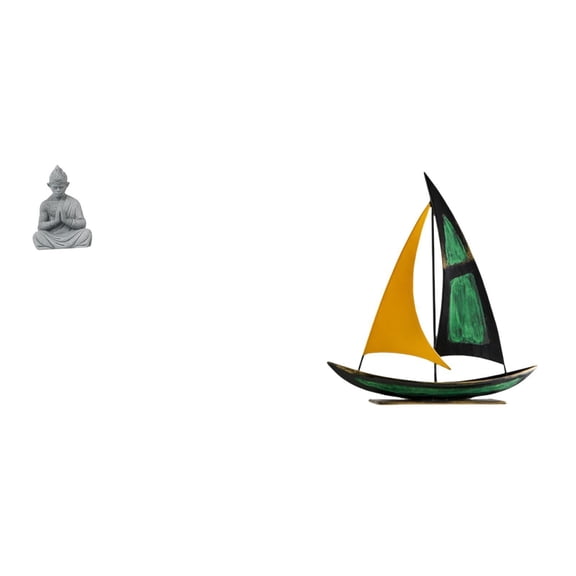 Kuntesetty Buddha Monkey Sun Wukong Iron Sailboat Sculpture Miniature Figurine Feng Shui Tabletop Ornament Decorative Collectible for Hotel Patio Backyard Centerpiece Desk Bookshelf