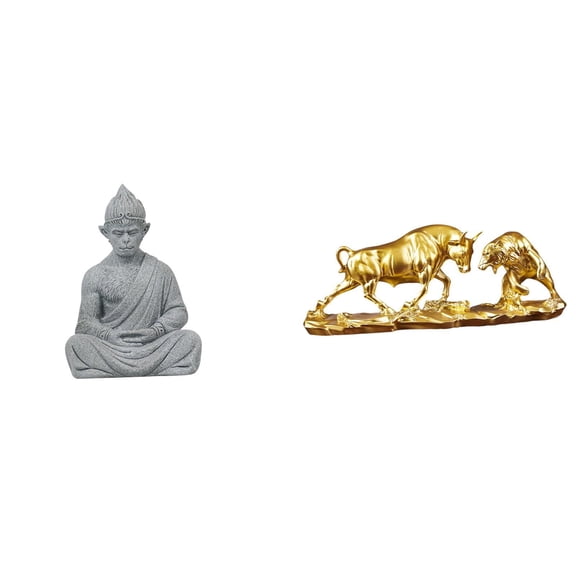 Kuntesetty Buddha Monkey Sun Wukong Sculpture and Bull Bear Cow Cattle Figurine Modern Chinese Animal Collectible for Hotel Patio Desk Gifts