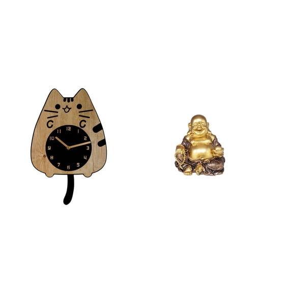 Kuntesetty Cat Buddha Wall Clock Ornament Silent Kitchen Office Decor Laughing Maitreya Sculpture Feng Shui Tabletop Anniversary Gift