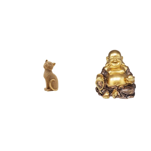 Kuntesetty Cat Statue Decorative Figurine Resin Collectible Desktop Ornament Animal Sculpture Maitreya Buddha Chinese Feng Shui Tabletop Laughing Buddha Anniversary Party
