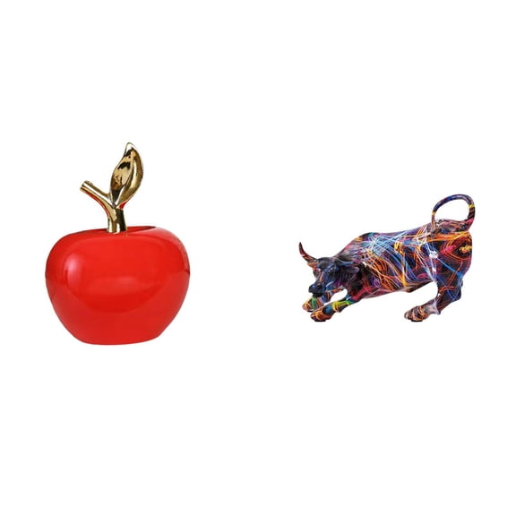 Kuntesetty Ceramic Bull Figurines Sculpture Artwork Colorful Fruit Statue Ornament for Home Cafe Study Room Living Room Desk Holiday Collection
