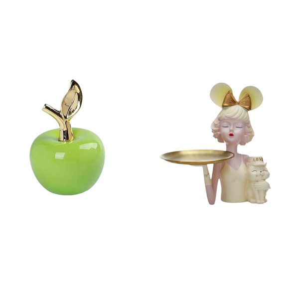 Kuntesetty Ceramic and Girl Statue Ornament Creative Fruit Sculpture with Key Storage Tray Modern Art Figurine for Home Cafe Study Room Bedroom Entryway Holiday Decor