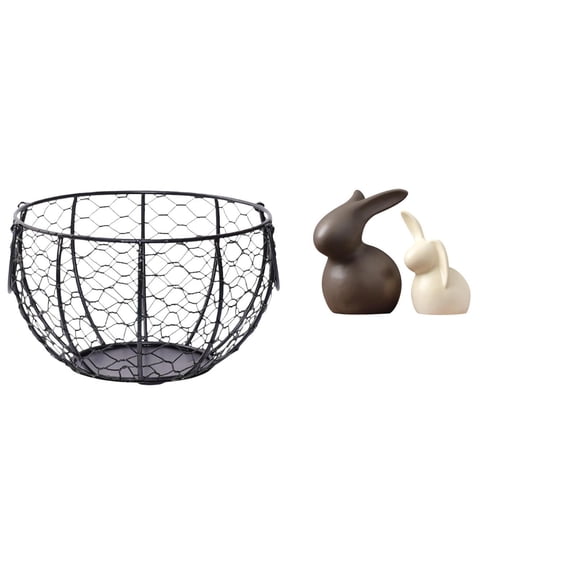 Kuntesetty Ceramic Storage Basket Iron Wire Woven Bunny Basket for Kitchen Countertop Bathroom Garden Easter Decorations Cabinet Decor