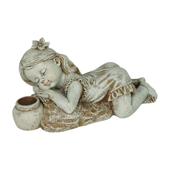 Kuntesetty Child Statue Creative Garden Statue with Solar Light for Home Indoor Balcony Lying down girl