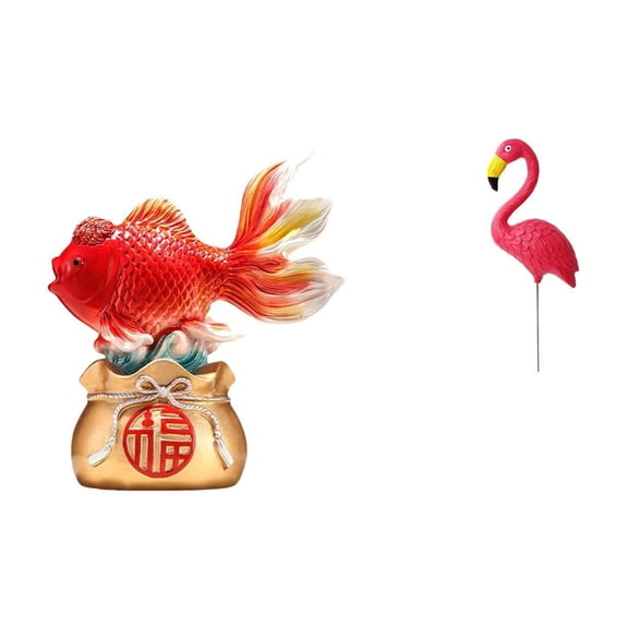 Kuntesetty Chinese Feng Shui Fish Bird Statue Desktop Decoration New Year Holiday Gift Good Luck Koi Flamingo Sculpture for Entryway Office Home Decor Yard Art Ornament Backyard Fairy Garden