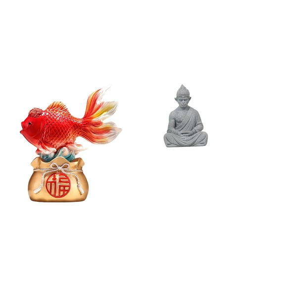Kuntesetty Chinese Feng Shui Koi Buddha Statue Desktop Decoration New Year Holiday Gift Good Luck Monkey Figure Sculpture for Entryway Office Home Hotel Patio Backyard