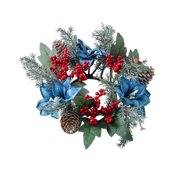Kuntesetty Christmas Candle Ring Wreath Candle Holder Wreath for Farmhouse Home Holiday Blue Flower