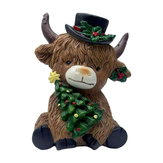 Kuntesetty Christmas Highland Cow Statue Holiday Decoration for Cabinet Office Tea Room Christmas Tree
