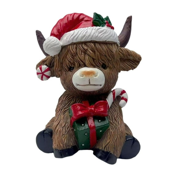 Kuntesetty Christmas Highland Cow Statue Holiday Decoration for Cabinet Office Tea Room Gift Box