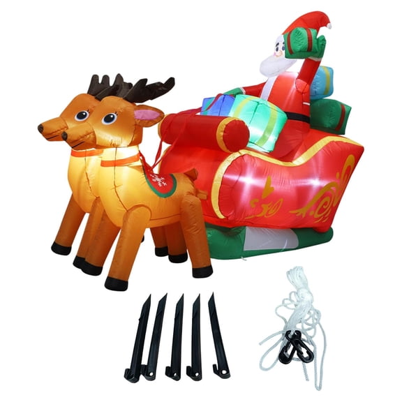 Kuntesetty Christmas Inflatable Santa on Sleigh Large for Holiday Gift Party Lawn 1.8m