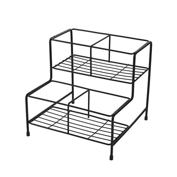 Kuntesetty Coffee Syrup Organizer Rack 2 Tier Metal Display Stand Syrup Bottle Display Rack 4 Grids