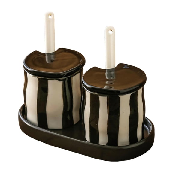 Kuntesetty Condiment Jar Modern Decorative Condiment Pots for Kitchen Coffee Countertop Black