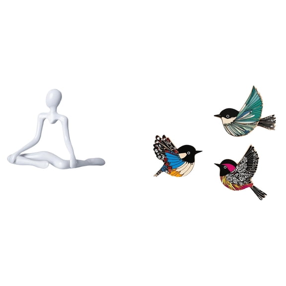 Kuntesetty Creative Abstract Thinker Bird Sculpture Unique Decorative Figurine for Bedroom Entrance Housewarming Gift and Wooden Flying Birds Wall Art Hanging Signs for Garden Study Room