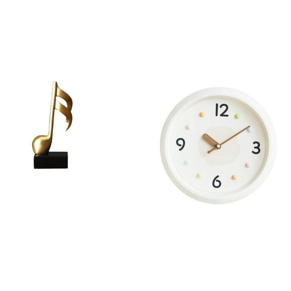 Kuntesetty Creative Resin Music Note Figurine and Modern Wall Clock Combination Unique Tabletop Centerpiece for Home Office Study Room Decor Gift