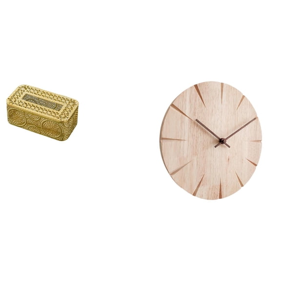 Kuntesetty Creative Tissue Paper Storage Holder and Solid Wood Wall Clock Decorative Non Ticking Silent Design for Home Restaurant Office