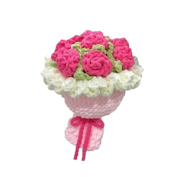 Kuntesetty Crochet Flower Bouquet Faux Artificial Flower for Anniversary Birthday Party PinK