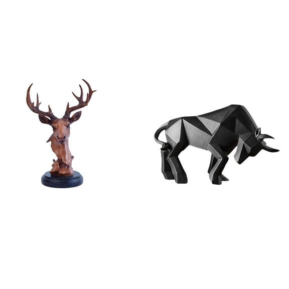 Kuntesetty Deer Bull Head Ornament Resin Animal Figurine Craft Modern Sculpture Decorative Adornment for Home Entryway Tabletop Desk Shelf Office