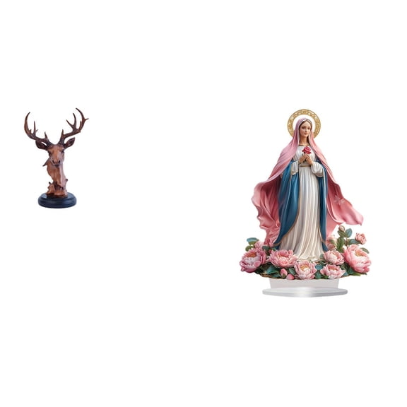 Kuntesetty Deer Head Acrylic Ornament Figurine Craft Animal Statue Freestanding Decorative Table Decor Resin Statue for NightStand Desktop Party Home Bookshelf Festival Bedroom