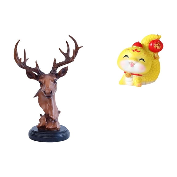 Kuntesetty Deer Head Figurine Resin Animal Statue Tabletop Ornament Cartoon Snake Statue Decorative Sculpture Suitable for Home Decoration Office Bookshelf Cabin