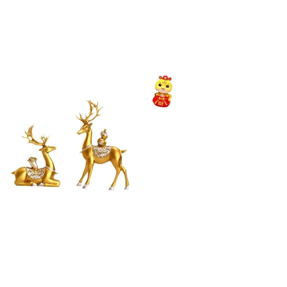 Kuntesetty Deer Reindeer Elk Figurines and Snake Statue 2025 Year Ornament Collectible Decorative Sculptures for Shelf Desk Living Room Office Birthday Gift Fengshui Keepsake
