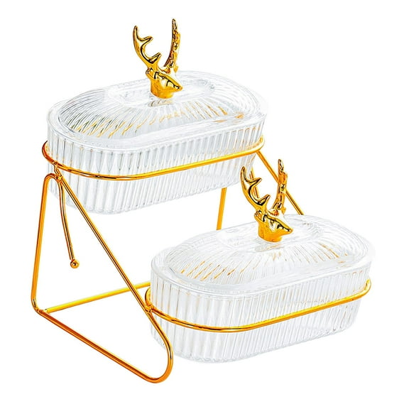 Kuntesetty Dried Fruit Dish Dessert Dividing Plate Serving Platter with Lid Cookies Jar Nut 2 layer