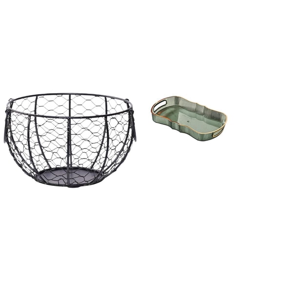 Kuntesetty Eggs Wire Storage Basket Iron Wire Woven Basket Country Fruit and Vegetable Basket Food Serving Tray Bathroom Vanity Tray Fruit Tray Cafe Cafeteria Food Tray Cosmetic Storage Tray