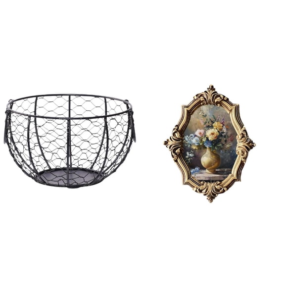 Kuntesetty Eggs Wire Storage Basket Iron Wire Woven Basket Country Fruit and Vegetable Basket Resin Picture Frame Vintage Design Art Crafts Collections Holder Wall Decoration for Kitchen