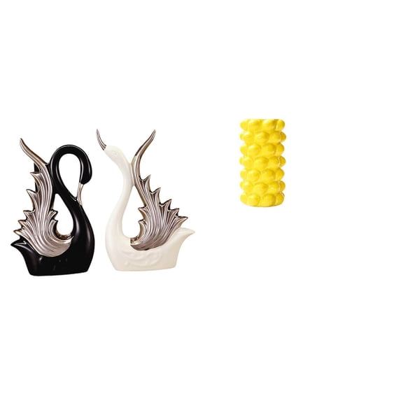 Kuntesetty Elegant Ceramic Swan Vase Sculpture for Flower Arrangement Desktop Ornament Anniversary Shelf Decor Porcelain Tabletop Container