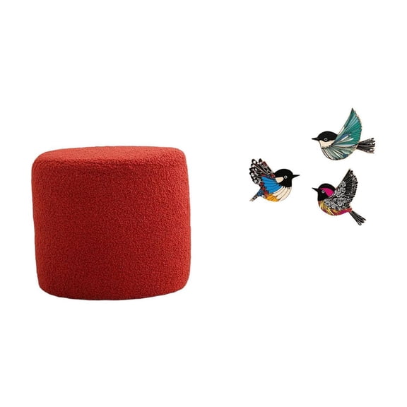 Kuntesetty Elegant Cylinder Ottoman Bench with Wooden Bird Wall Art Decor for Office Bedroom Nursery Apartment and Garden Study Room Farmhouse