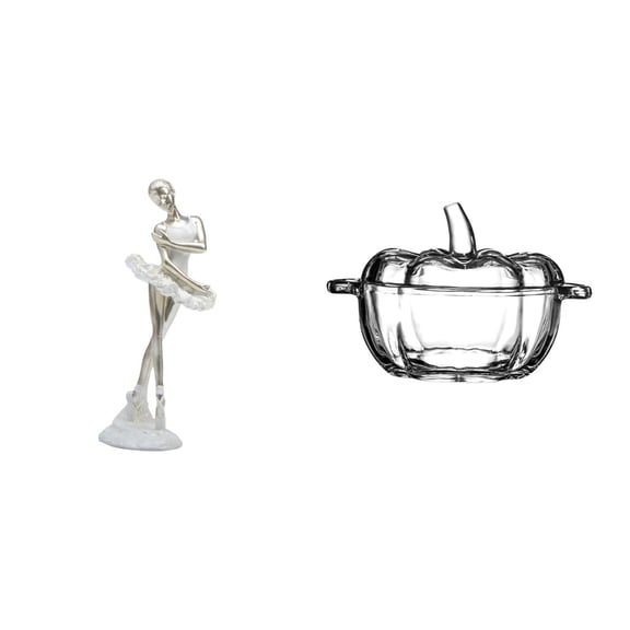 Kuntesetty Elegant Dancing Girl Figurine with Pumpkin Shaped Glass Candy Dish Lid Modern Art Sculpture for Bedroom Office Fireplace Entrance Decor