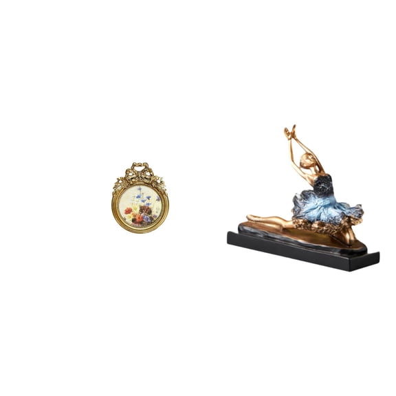 Kuntesetty Elegant European Round Photo Frame with Ballet Dancer Ornament Vintage Ballerina Girls Statue for Wedding Gift and Home Decor Display