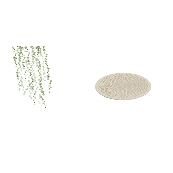 Kuntesetty Elegant Green Vines Wall Art and Round Area Rug Set for Bedroom Restroom Laundry Room Versatile Home Decor and Stylish Backdrop