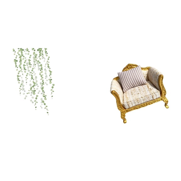 Kuntesetty Elegant Greenery Wall Art Mural with Miniature Sofa Model for Restroom and Bedroom Backdrop Creative Dollhouse Decor Simulation