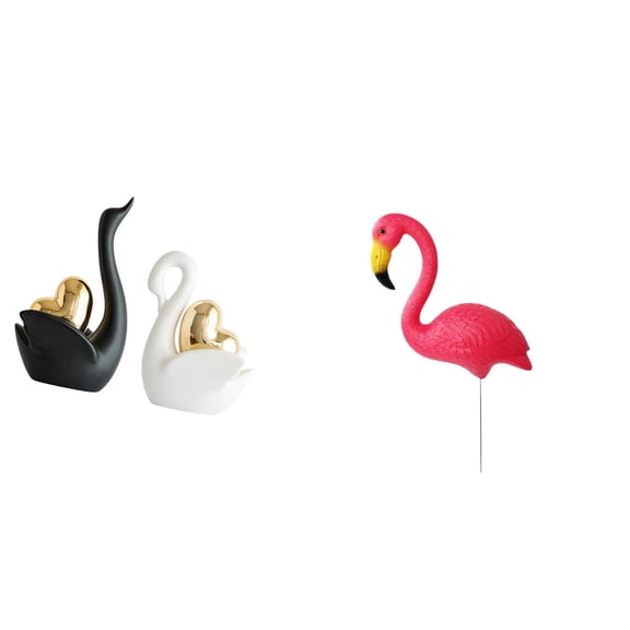 Kuntesetty Elegant Swan And Flamingo Figurines Tabletop And Garden Art Ornaments for Home Bookshelf Entrance And Outdoor Fairy Yard Decoration