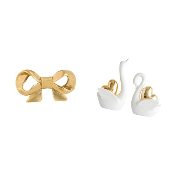 Kuntesetty Elegant Swan Bowknot Brass Handle Set for Kitchen Drawer and Cupboard Dresser Pulls with Artistic Tabletop Ornament Decor for Bathroom and Bookshelf