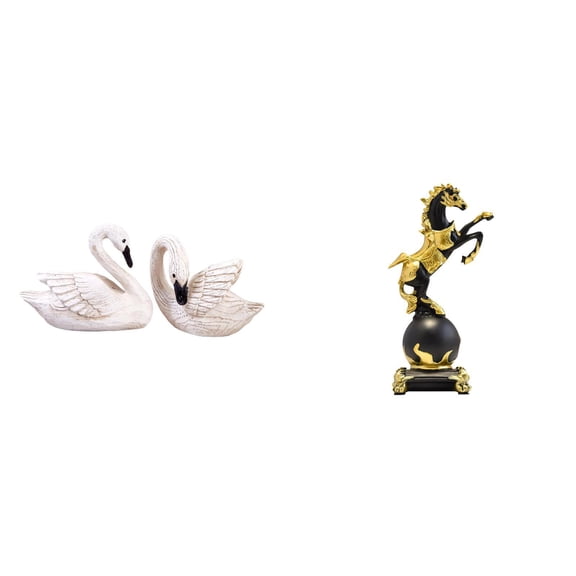 Kuntesetty Elegant Swan and Horse Resin Sculptures for Home Decor Modern Animal Figurines Tabletop Ornament Centerpiece Bedroom Office Living Room Christmas