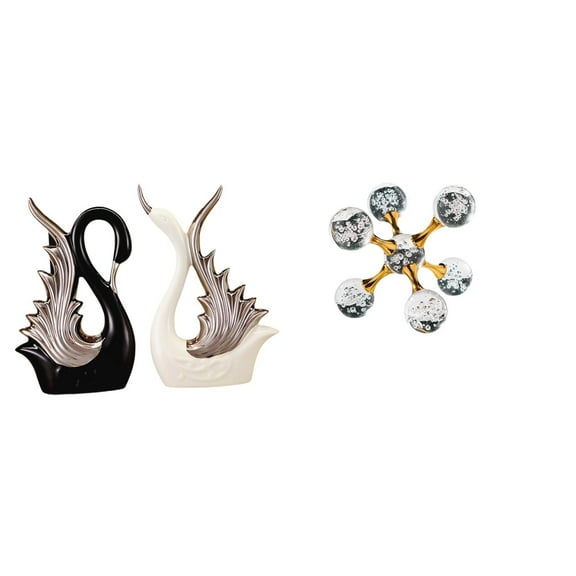 Kuntesetty Elegant Swan Sphere Ceramic Sculpture Set for Modern Home Office Desk Shelf Decoration Anniversary And Fireplace Tabletop Ornament