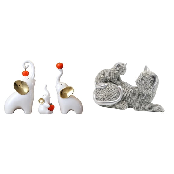 Kuntesetty Elephant Cat Sculptures Animal Statues Crafts Desktop Decorations Family Figurines Tabletop Ornament Art Decorative Figurine for Desk Living Room Bedroom Office Housewarming Gift