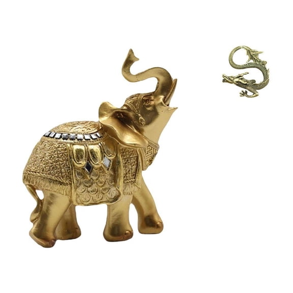 Kuntesetty Elephant Resin Brass Statue Desktop Ornament Art Crafts Animal Sculpture Decorative Figurine for Shelf Bedroom Desk Home Office Decoration Mini Tea Pet 2024 Year Cute