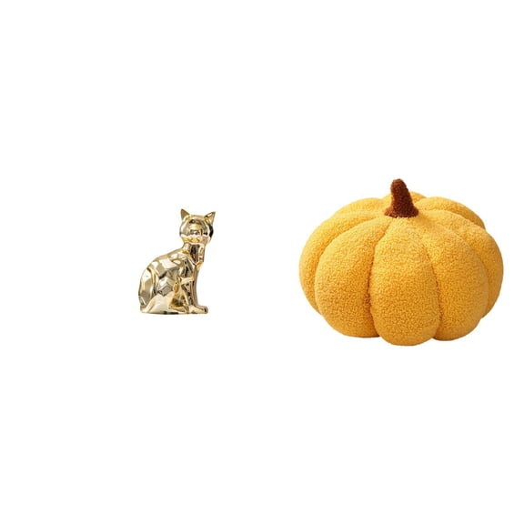 Kuntesetty Enchanting Feline Pumpkin Sculpture Plush Decorative Art Ornament for Fireplace Sofa Bed Bedroom Room Halloween Craft Decor