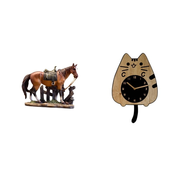 Kuntesetty Equestrian Feline Resin Sculpture Clock Artful Desk and Wall Ornament for Home Office Living Room Animal Lovers and Housewarming Decor